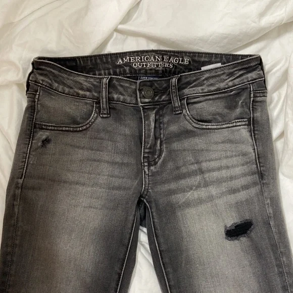 Women’s American Eagle Super Stretch Super Low Jegging, black/grey. Sz 4 - Picture 6 of 14
